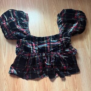 Plaid Puff Sleeve Top